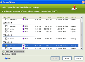 Create image sector by sector