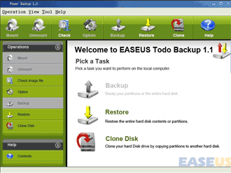 EASEUS Todo Backup Main Window - Bootable CD