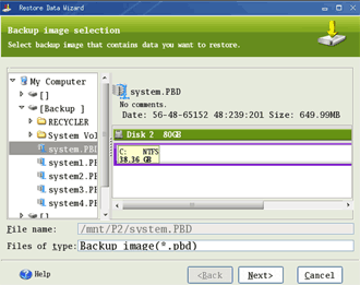 Select backup image