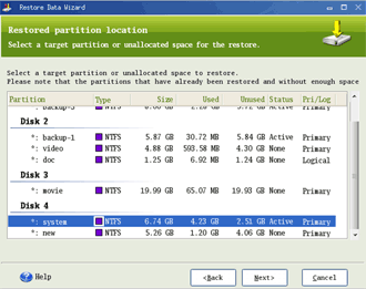 Select target partition