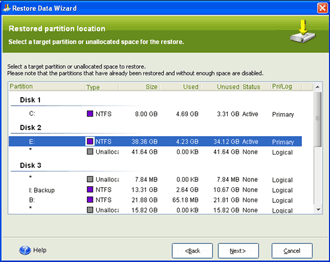 Select target partition
