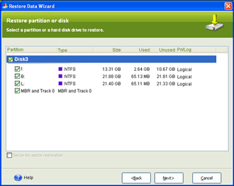 Select the disk you want to restore