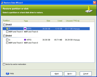 Select the partition you want to restore