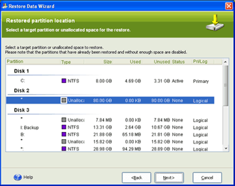 Select destination partition