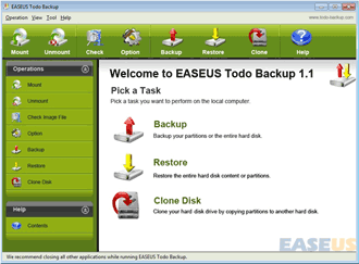 Free Windows 7 backup software main window