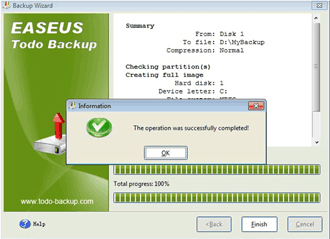 Windows 7 system backup completed