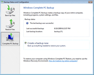 Free computer backup in Windows Vista