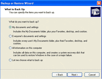 Free computer backup in Windows XP